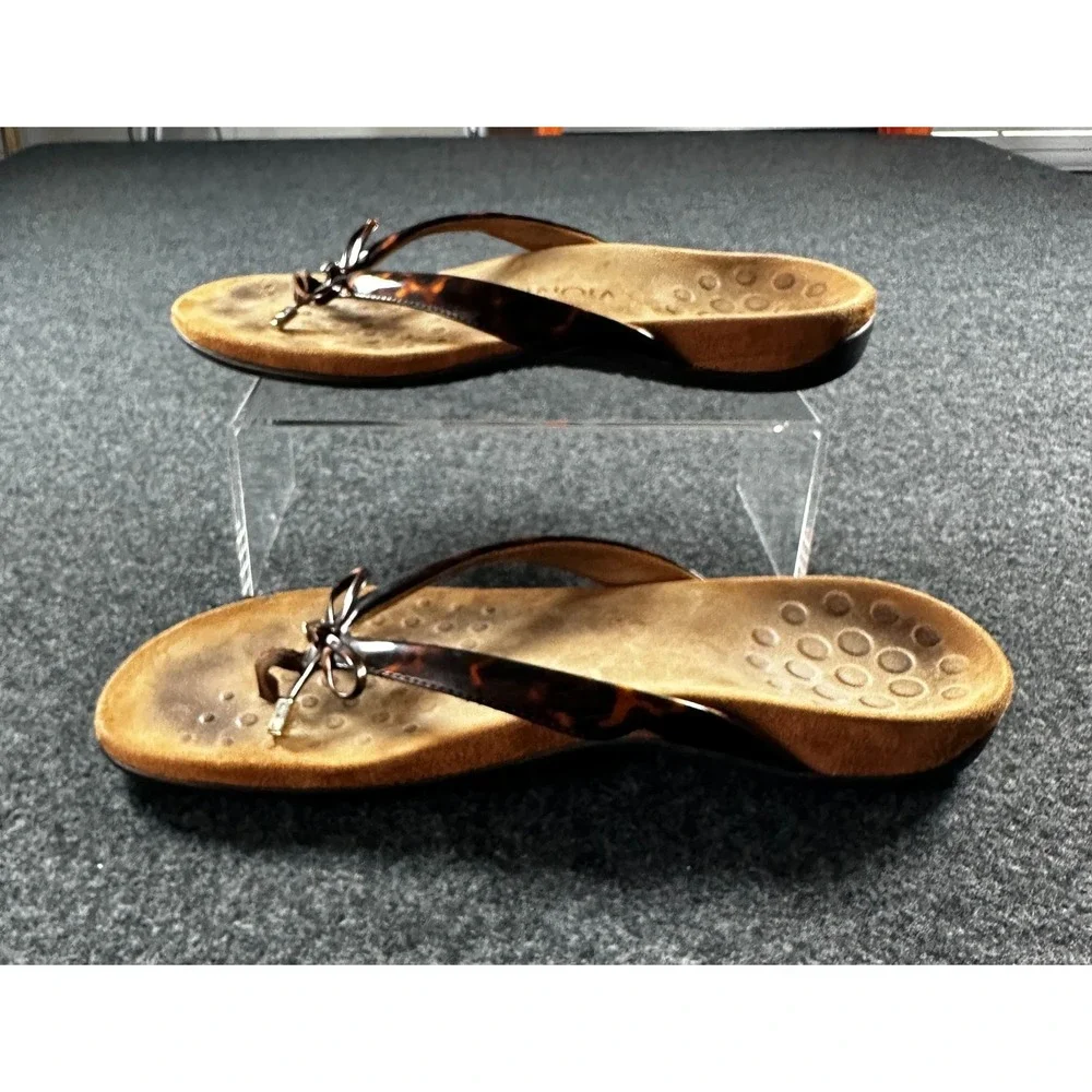 Vionic Womens Bella II Toe Bow Post‎ Tortious Flip Flop Thong Sandals Size 10